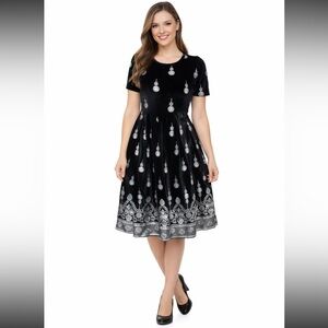 LuLaRoe Amelia Black Velvet Dress with Silver embellishments and details LARGE